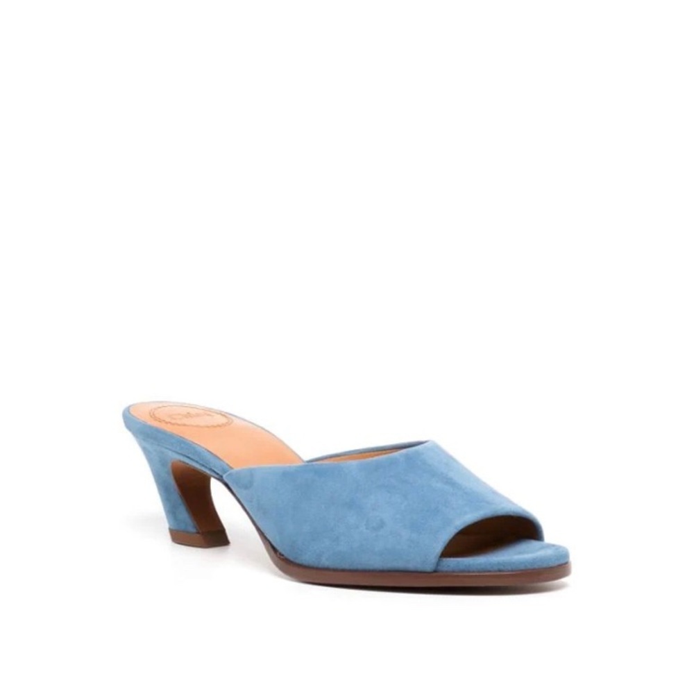 Chloe Size 37 (US 7) Oli 50mm Suede Blue Mule Sandals